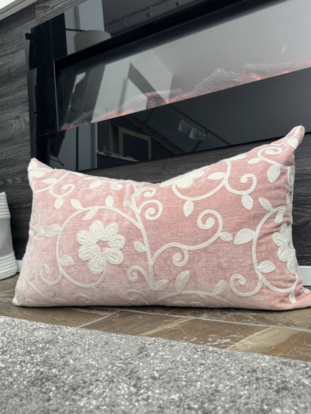 Pink & White Floral Lumbar Pillow