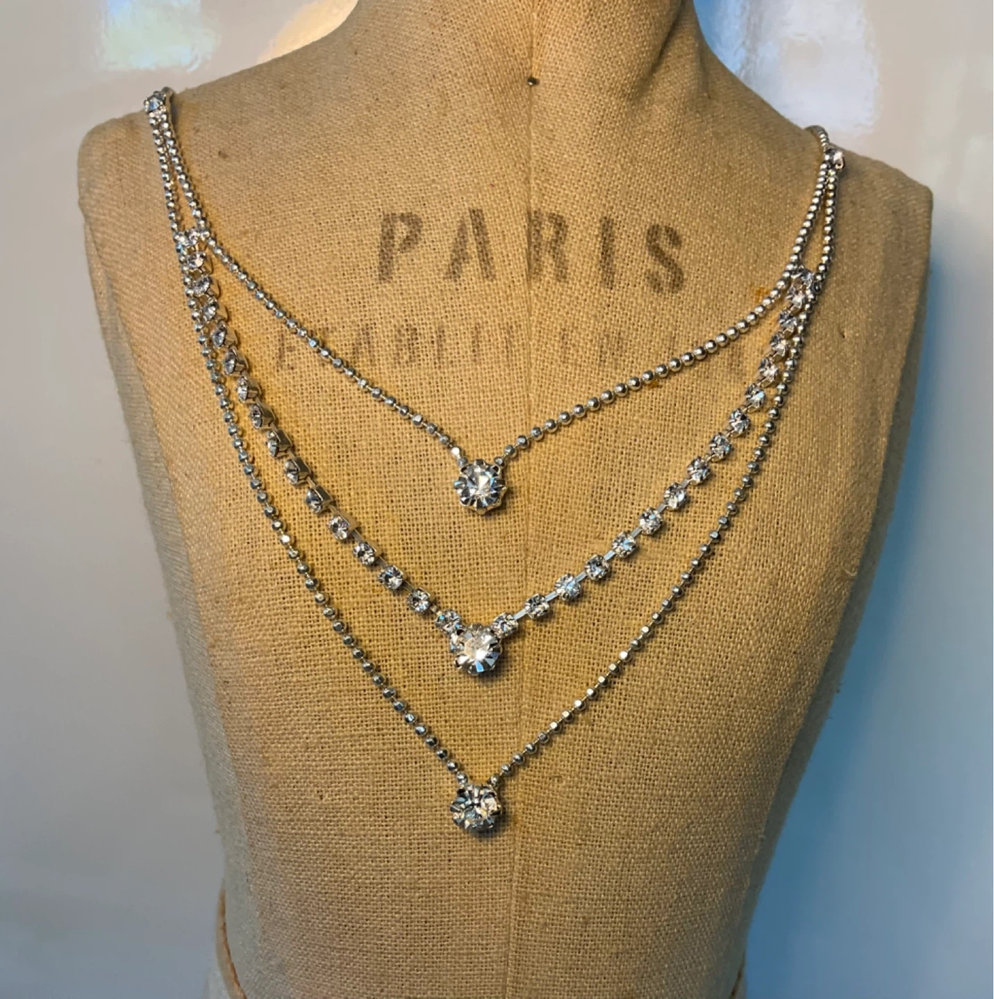 Silver tone rhinestone necklace and earring set - photo 2