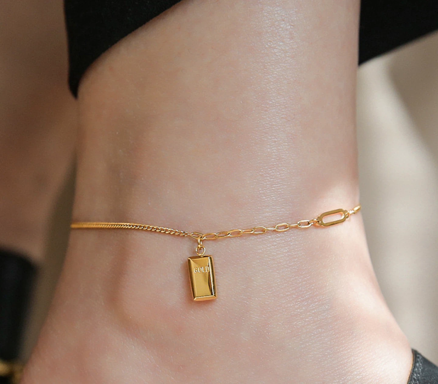 Square Geometric Anklet (18K Gold Plated) - photo 2
