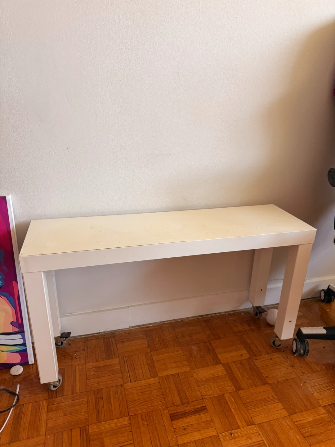 White bench with wheels