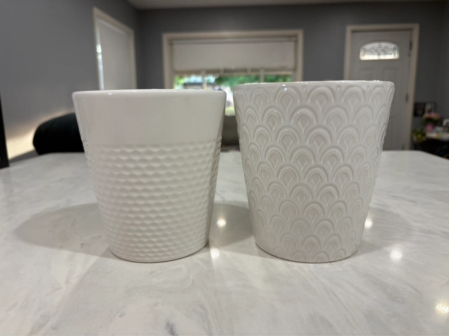 White Ceramic Planter Pots with Textured Design