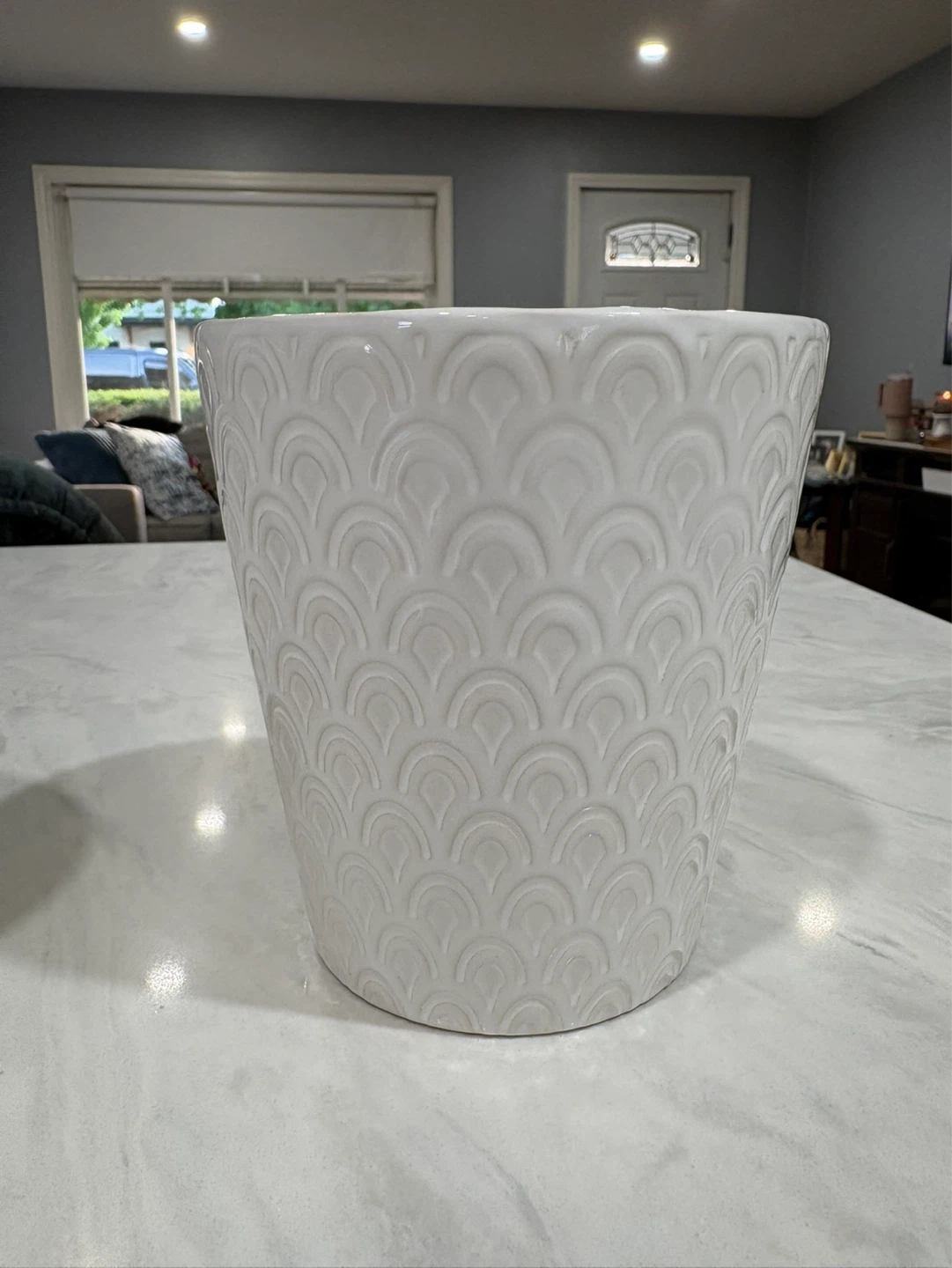 White Ceramic Planter Pots with Textured Design - photo 2