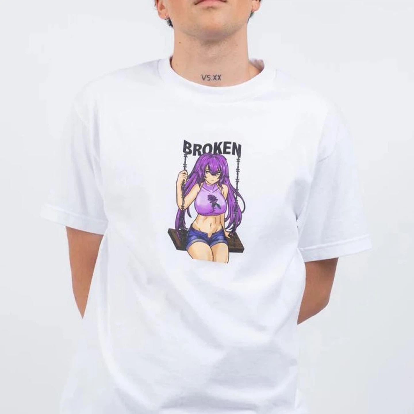 White T-Shirt with Anime Graphic
