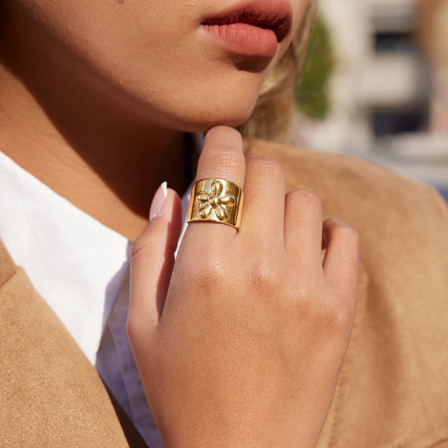 Floral Geometric Open Ring - photo 3