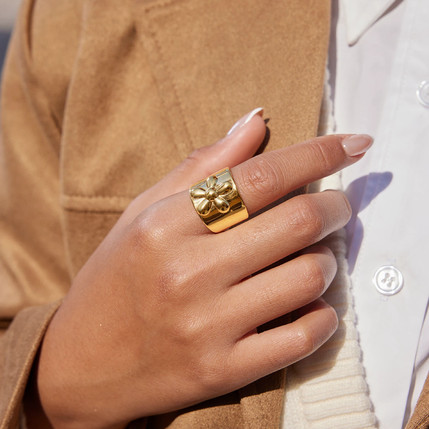 Floral Geometric Open Ring