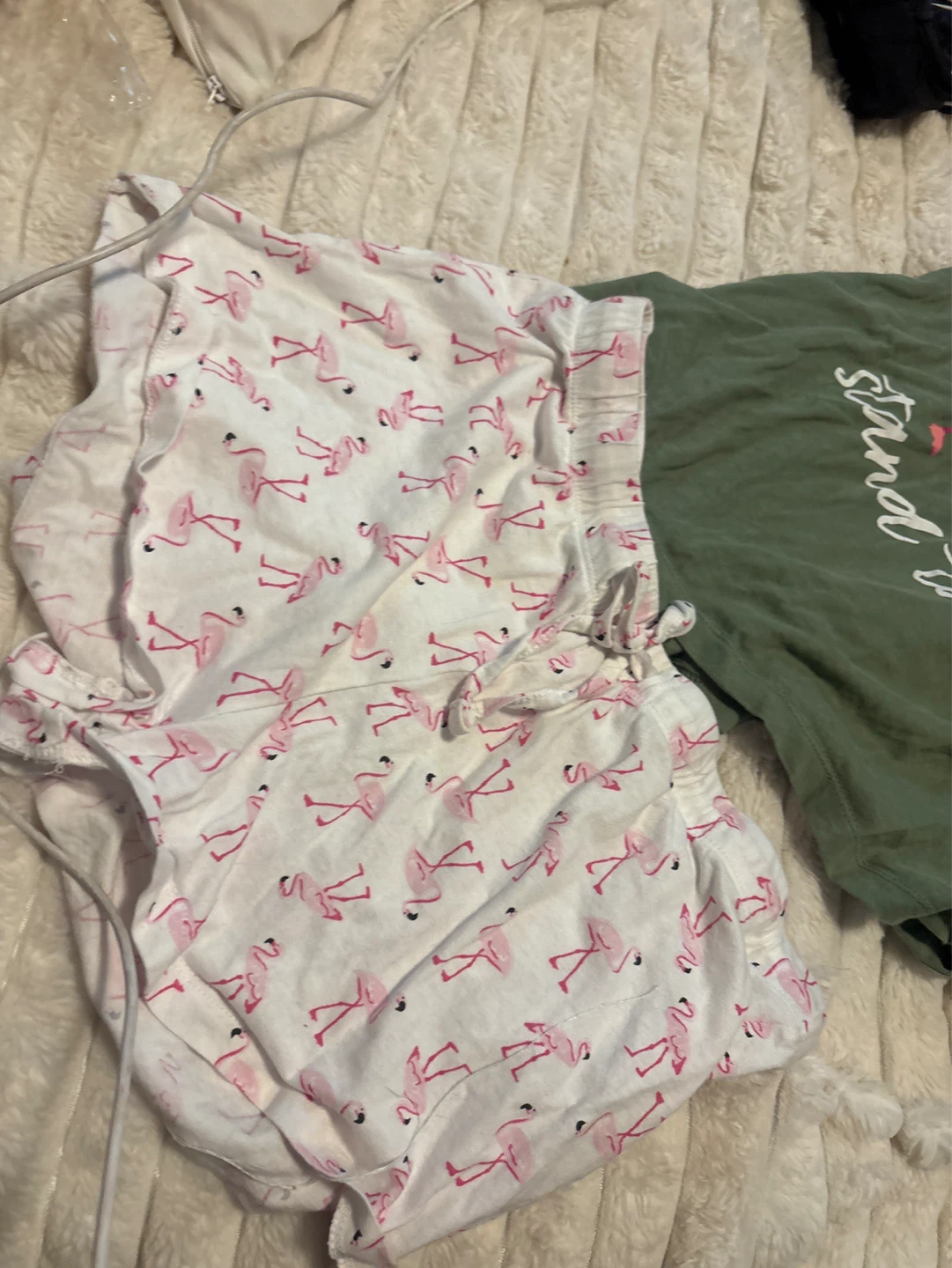 Green Tank Top with Flamingos & Flamingo Shorts Pyjama Set - photo 2