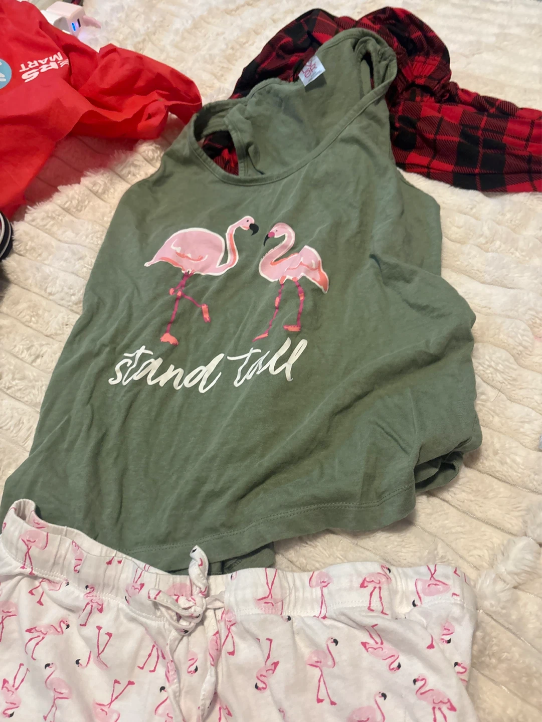 Green Tank Top with Flamingos & Flamingo Shorts Pyjama Set - photo 3