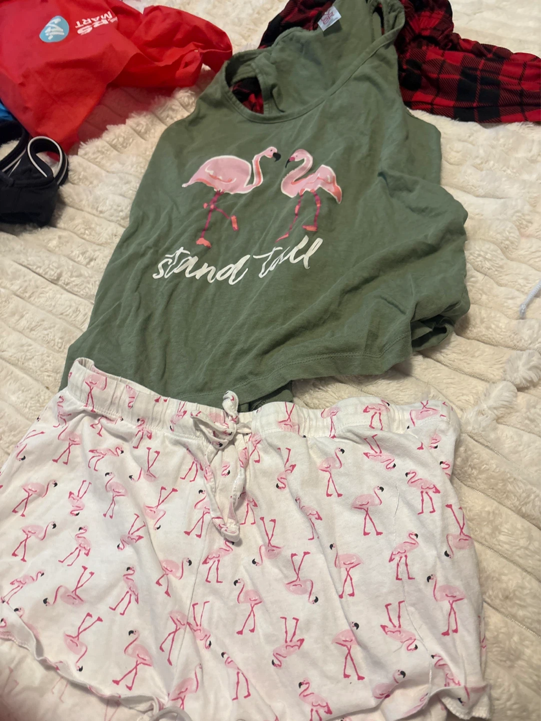 Green Tank Top with Flamingos & Flamingo Shorts Pyjama Set