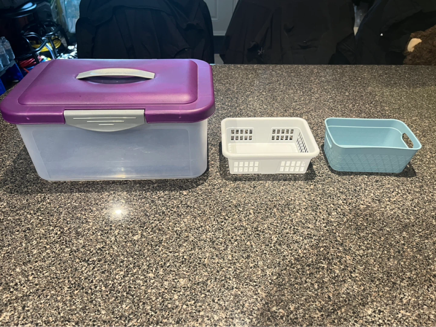 Clear storage box and baskets