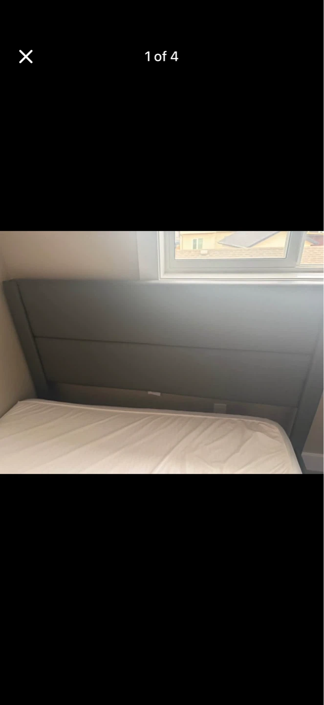 Grey Upholstered Bed Frame with Mattress