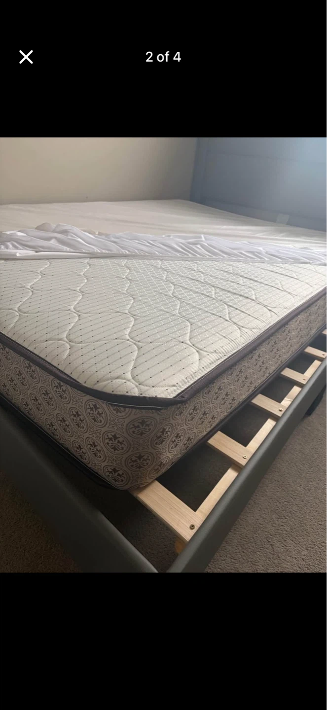 Grey Upholstered Bed Frame with Mattress - photo 2
