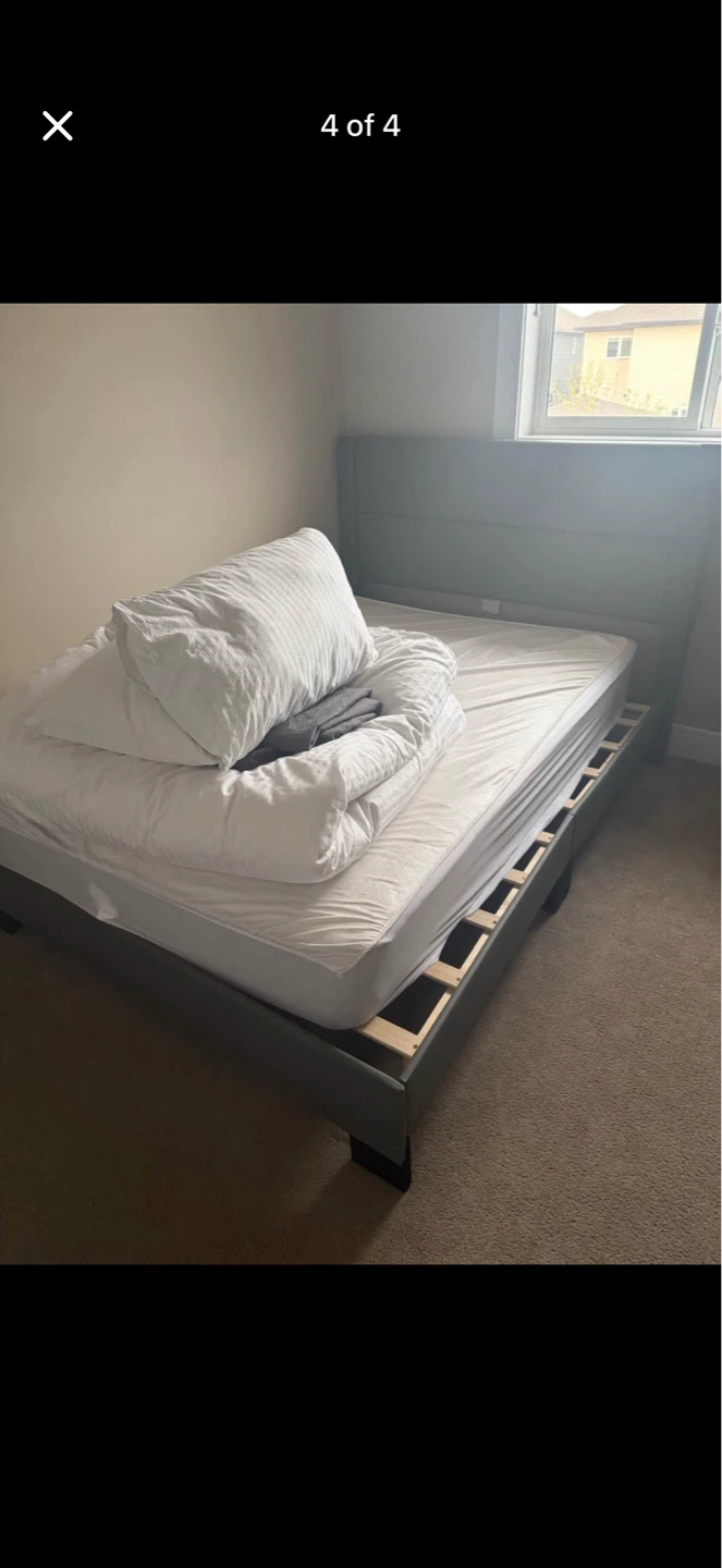 Grey Upholstered Bed Frame with Mattress - photo 4