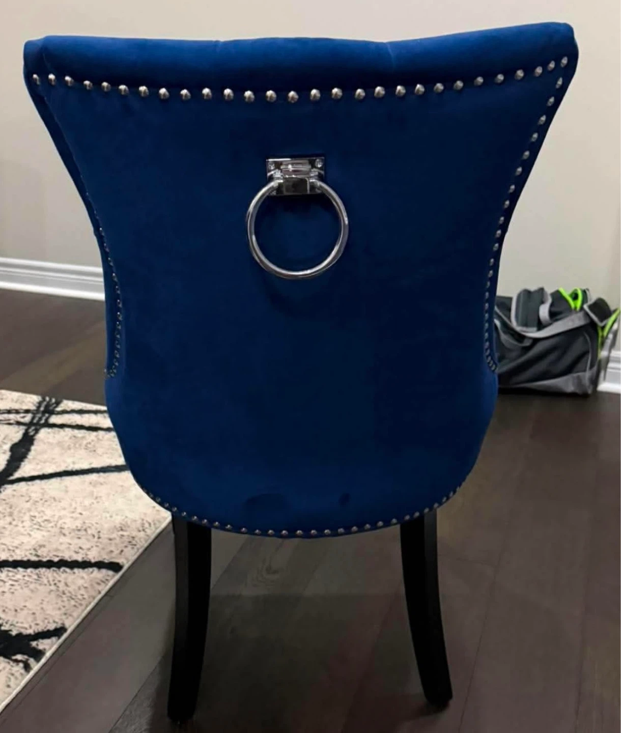 Blue Velvet Dining Chairs with Silver Ring Accent - photo 2