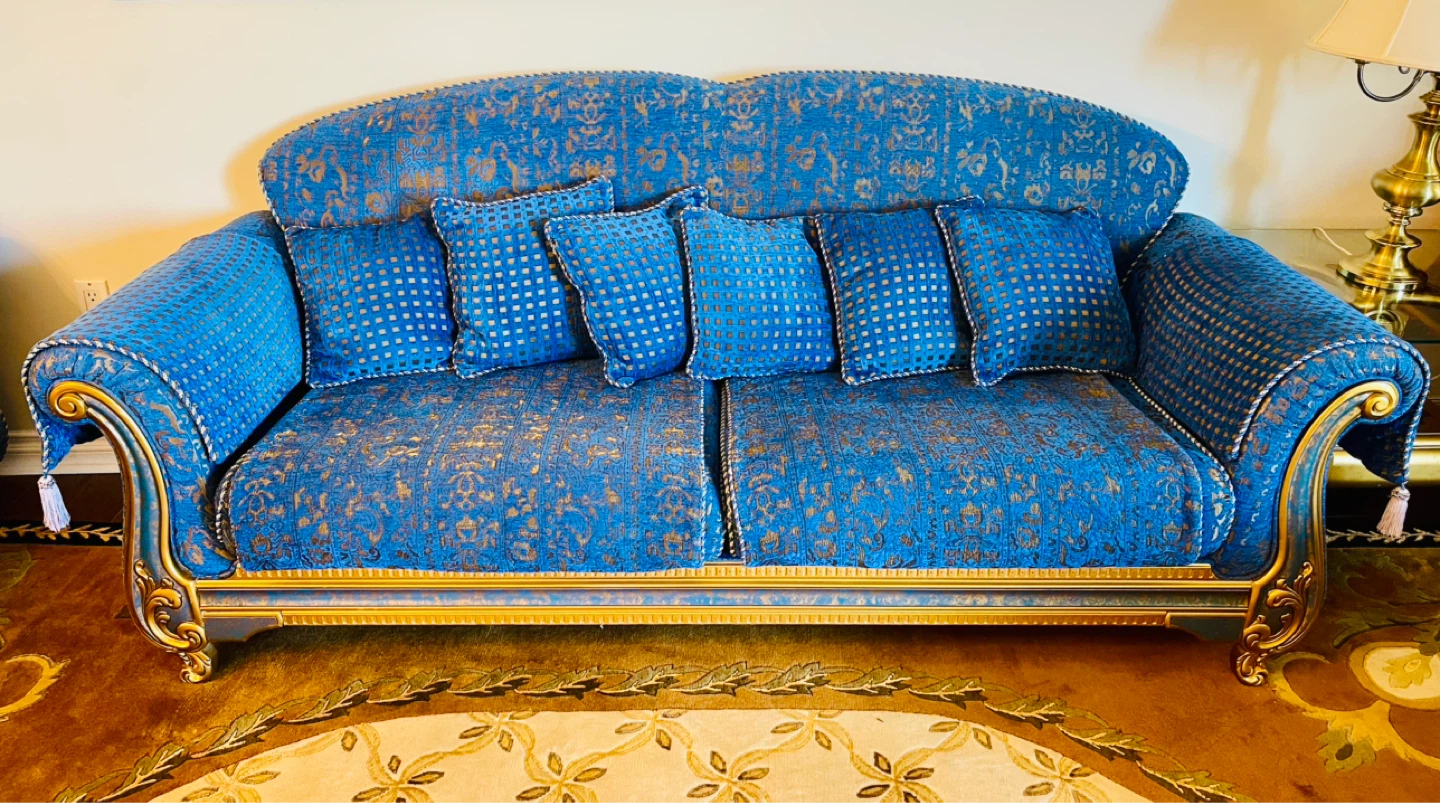 Blue and Gold Ornate Accent Chair