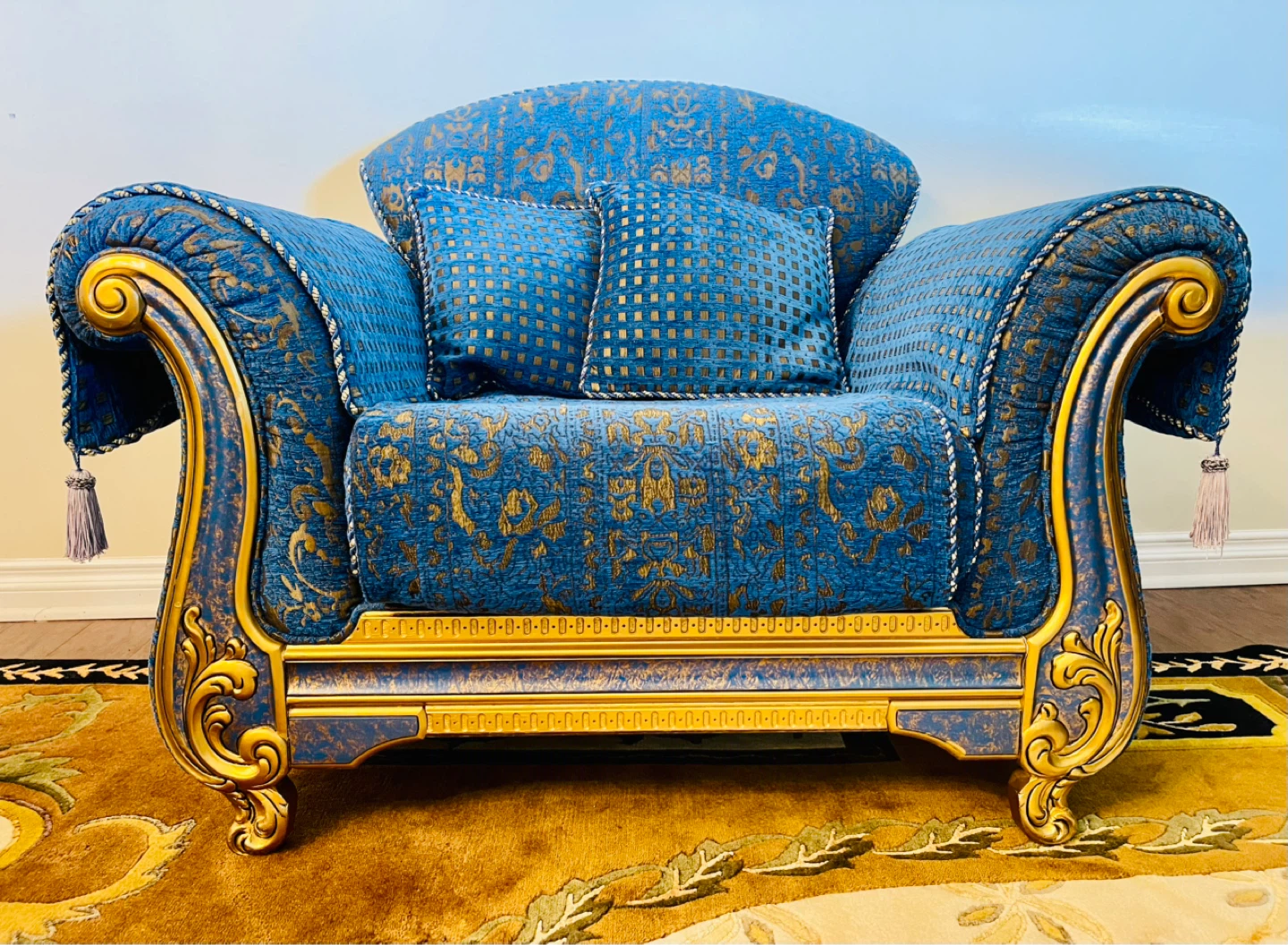 Blue and Gold Ornate Accent Chair - photo 3