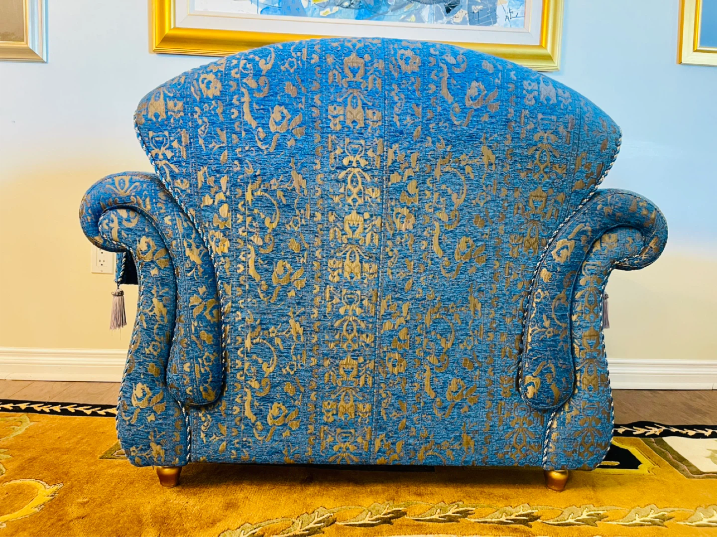 Blue and Gold Ornate Accent Chair - photo 5
