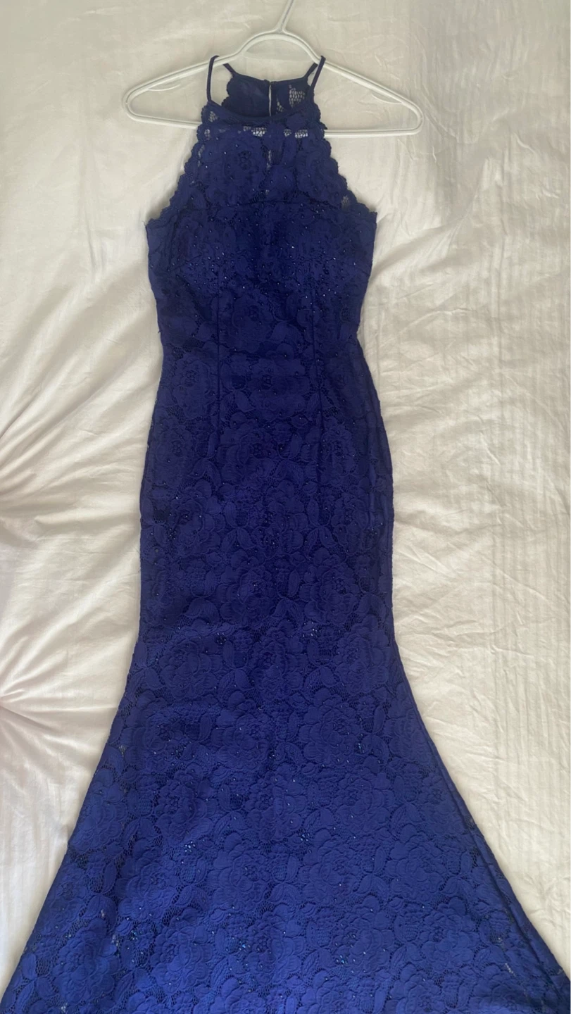 Blue Lace Mermaid Prom Dress