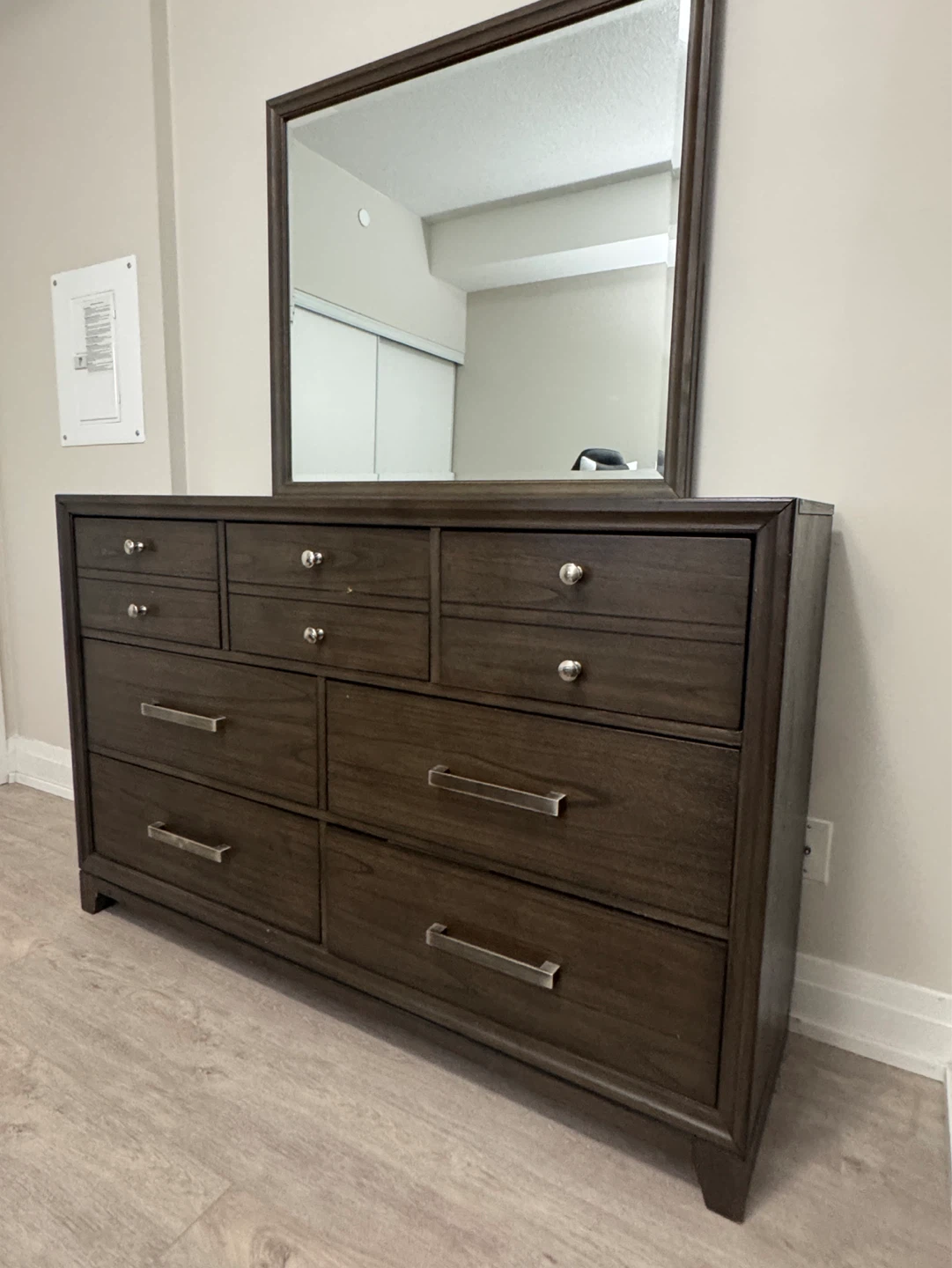 Bed frame and Dark Wood Dresser with Mirror - photo 2
