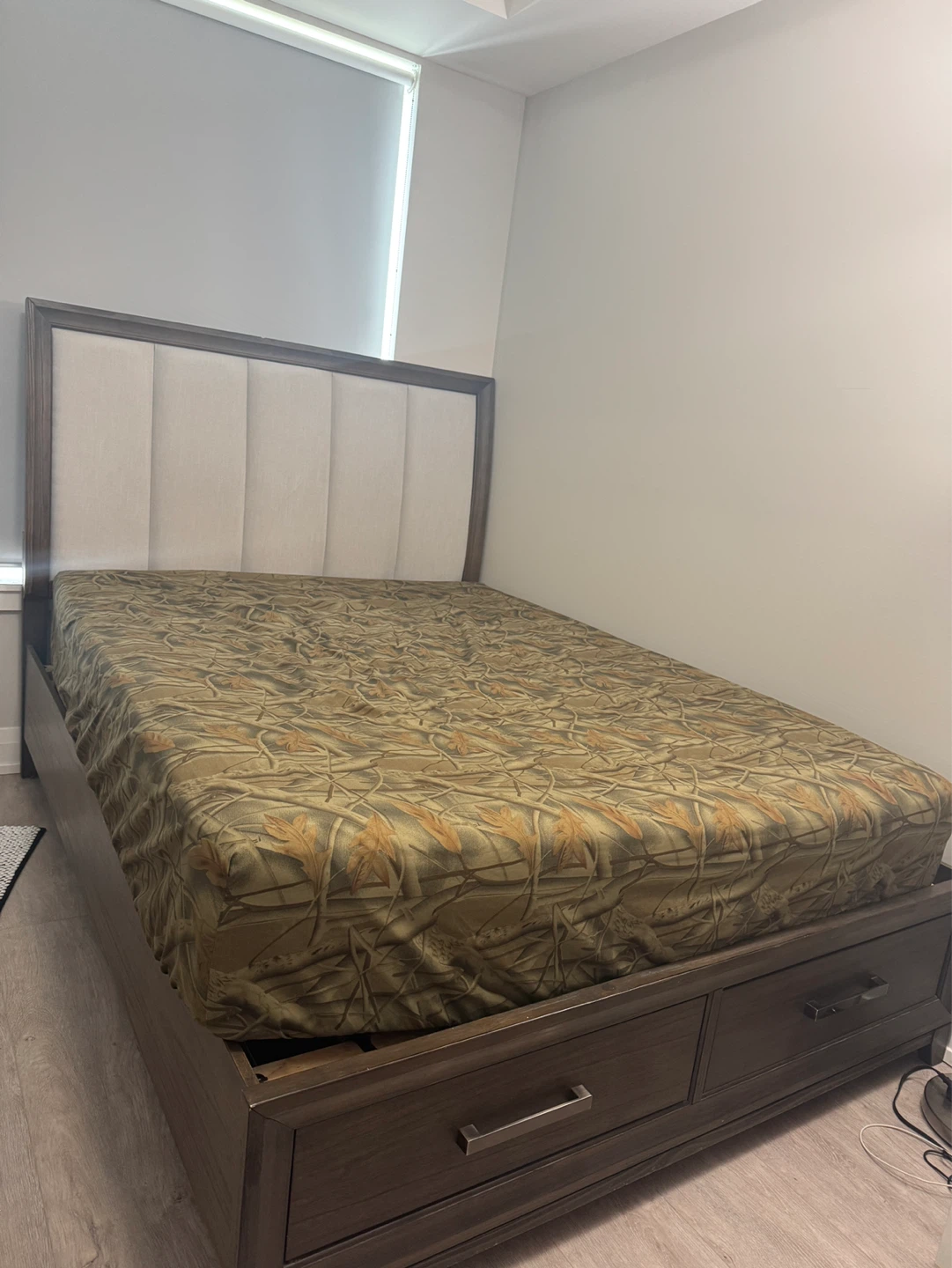 Bed frame and Dark Wood Dresser with Mirror