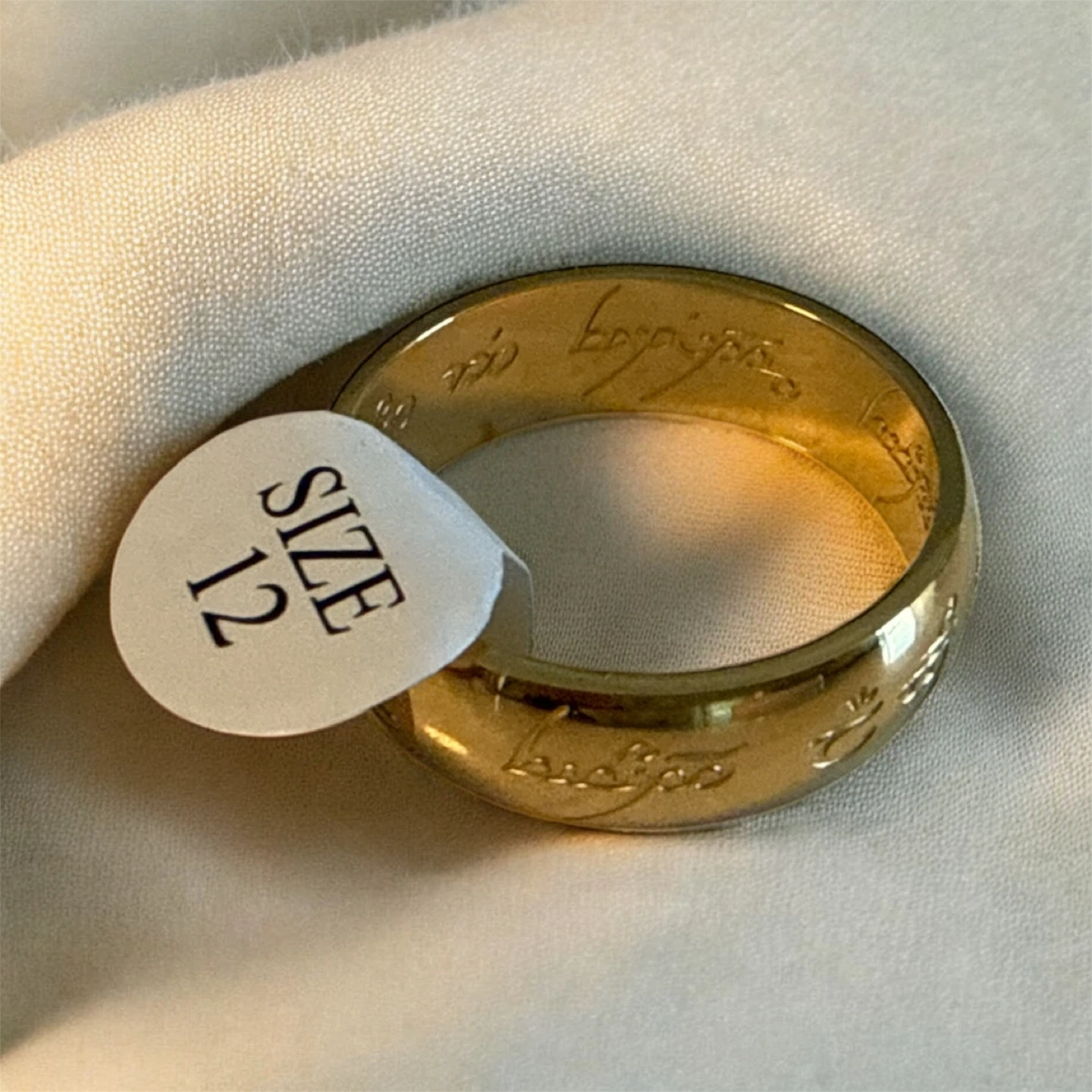 Gold Tone Ring with Engraved Script Size 12