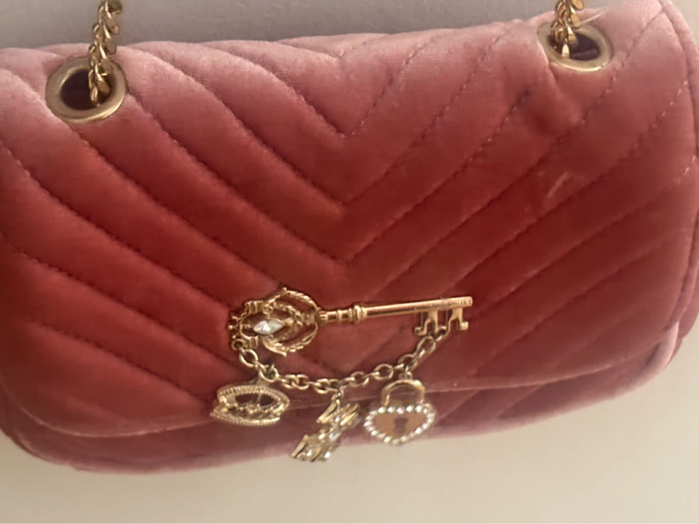 Pink Velvet Shoulder Bag with Charms - photo 5