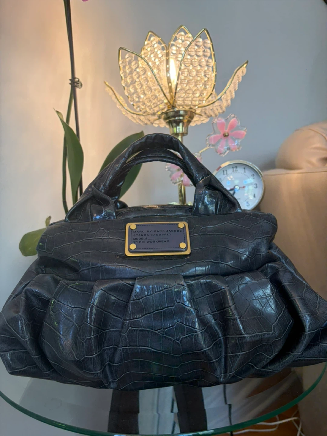Marc by Marc Jacobs "Standard Supply" Grey Croc Embossed Handbag