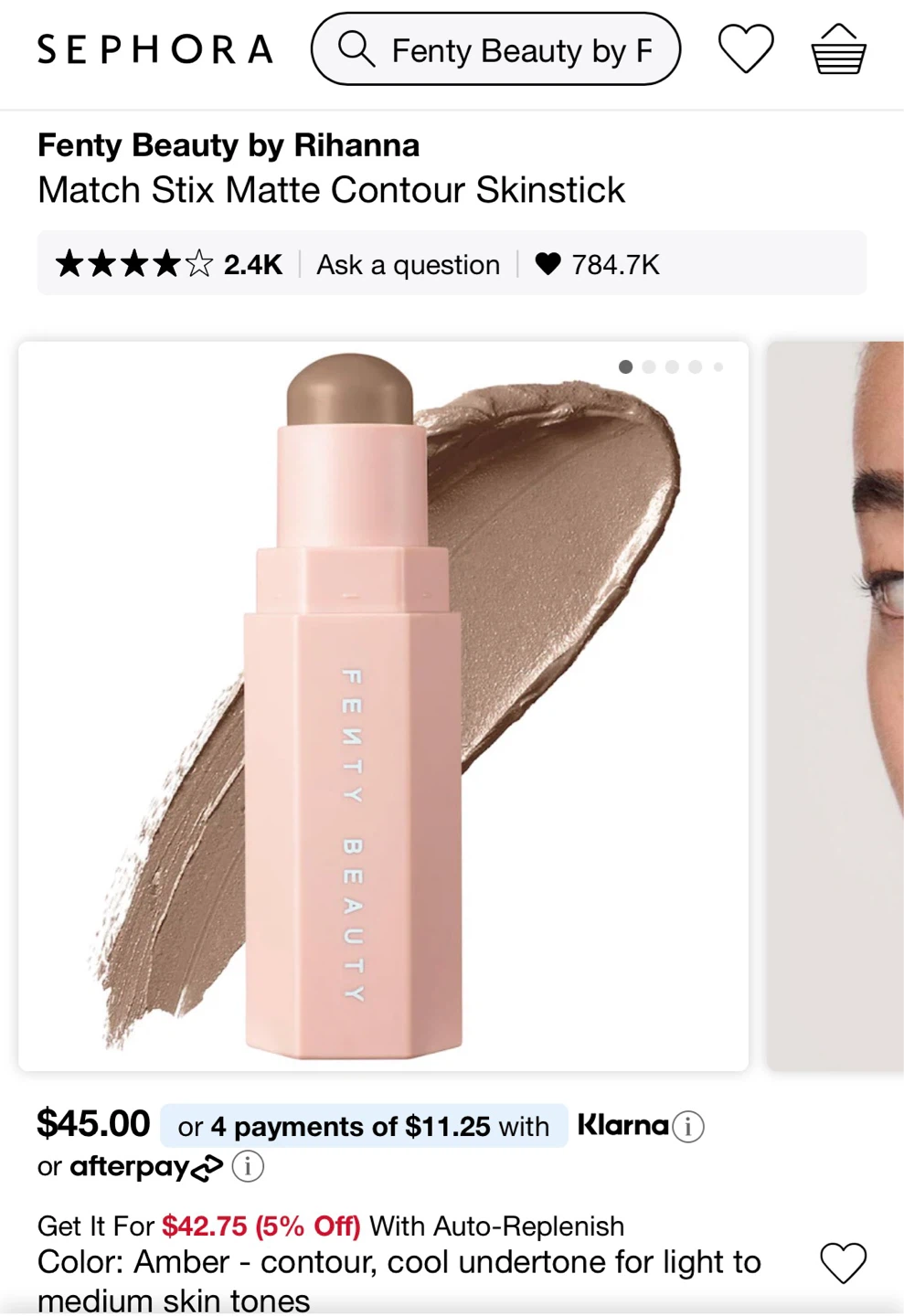 Fenty Beauty Match Stix Matte Contour Skinstick (Color: Amber) - photo 2