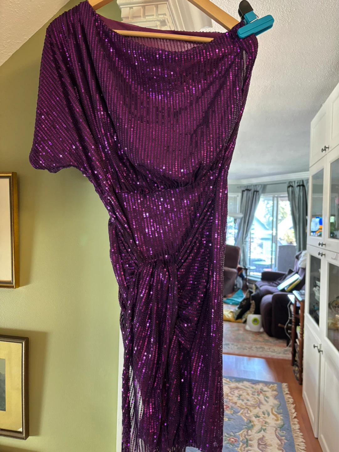 Purple Sequin One-Shoulder Dress