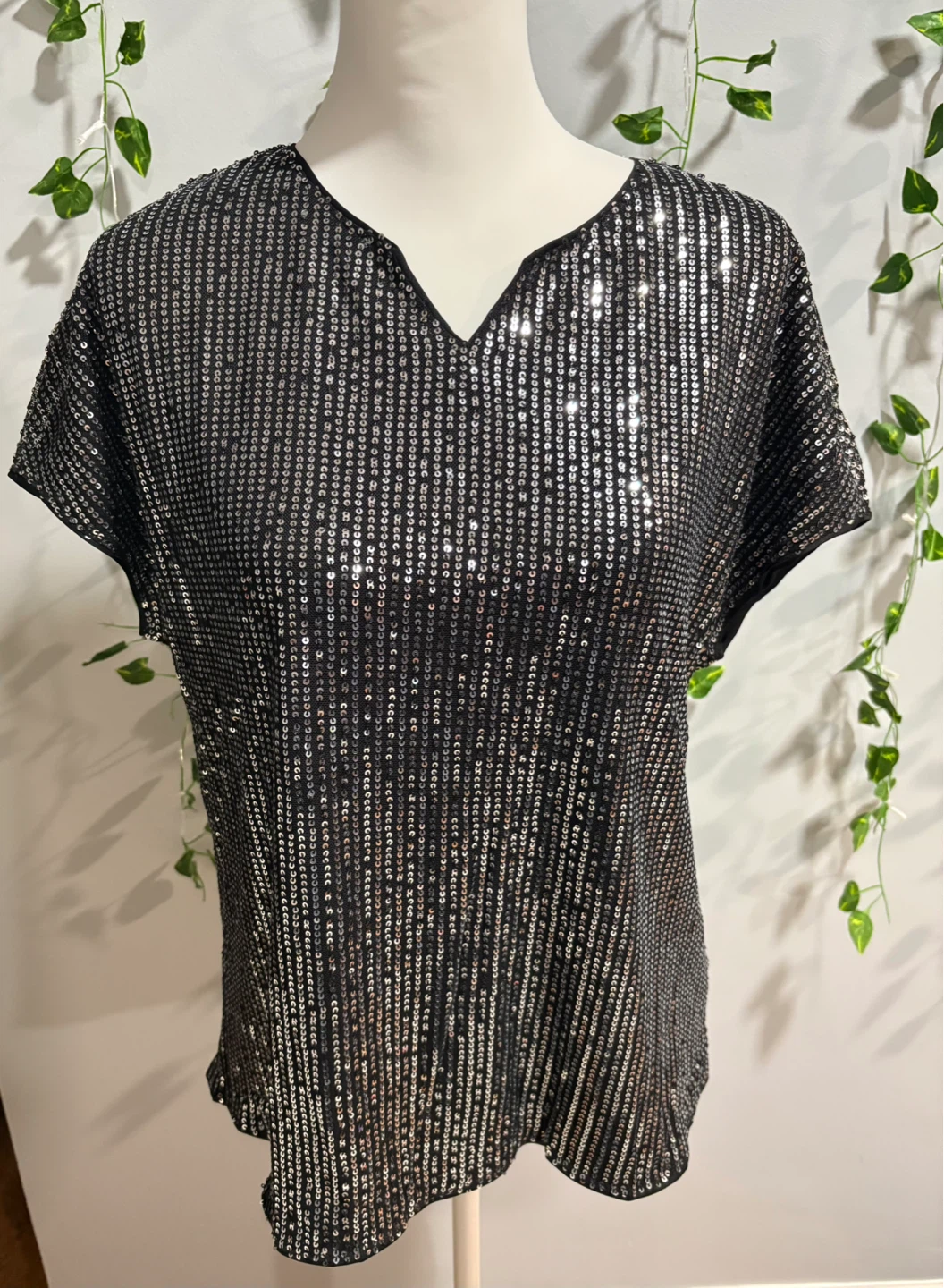 Sparkly Black Sequin Short Sleeve Top