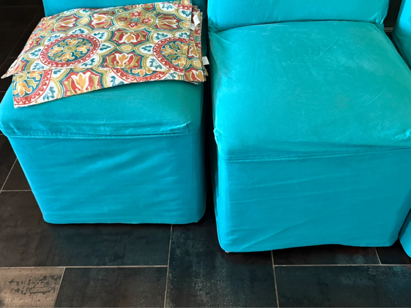 Set of 8 Teal Dining Chairs with Pink Accent Ottoman - photo 3