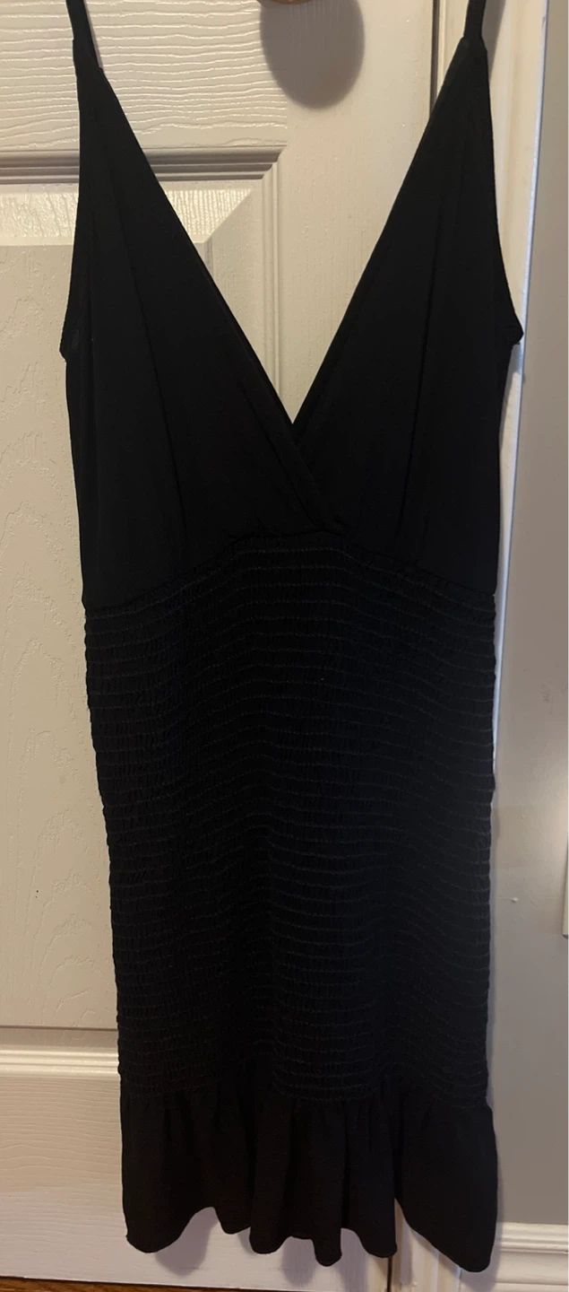 Black cami dress with smocked waist