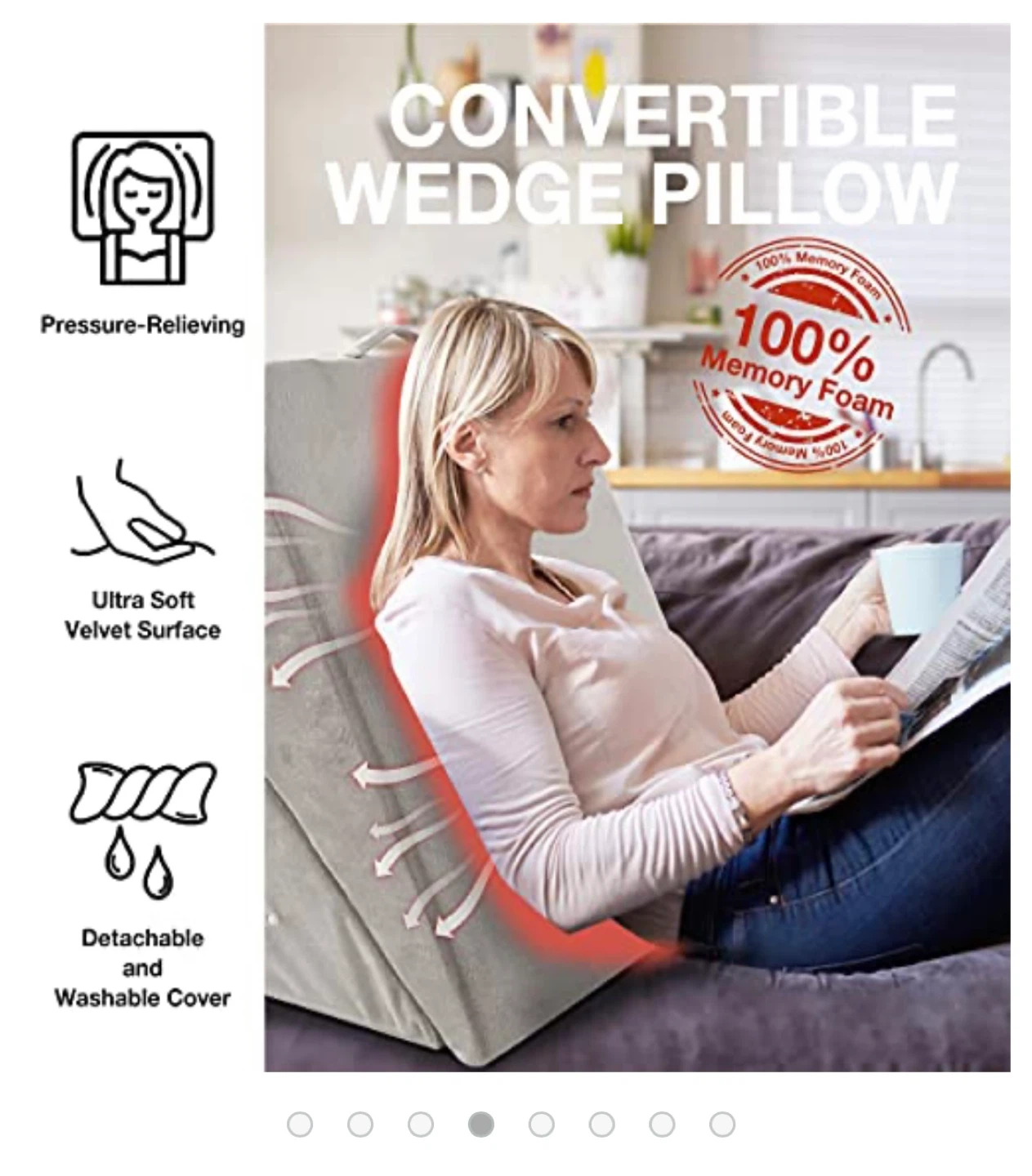 HUNAQ Convertible Wedge Pillow for Sleeping & Reading - photo 3