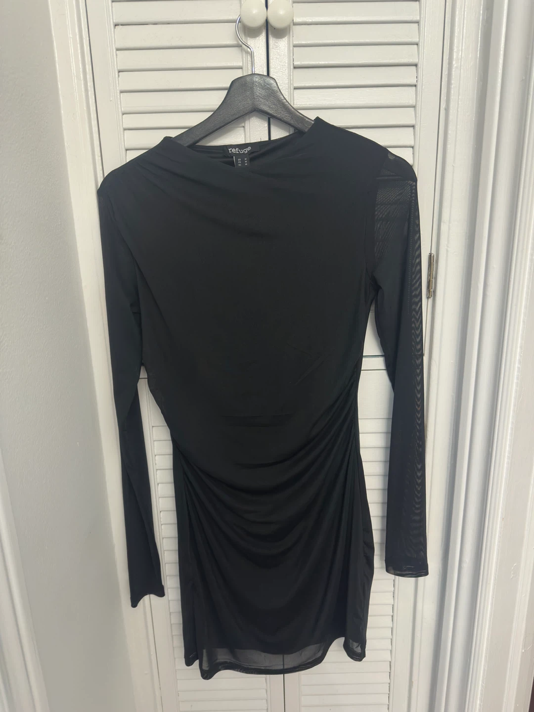 Black Ruched Mesh Sleeve Mini Dress
