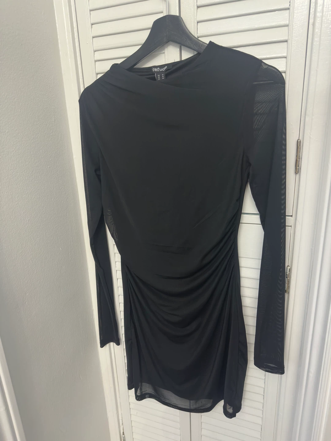 Black Ruched Mesh Sleeve Mini Dress - photo 2