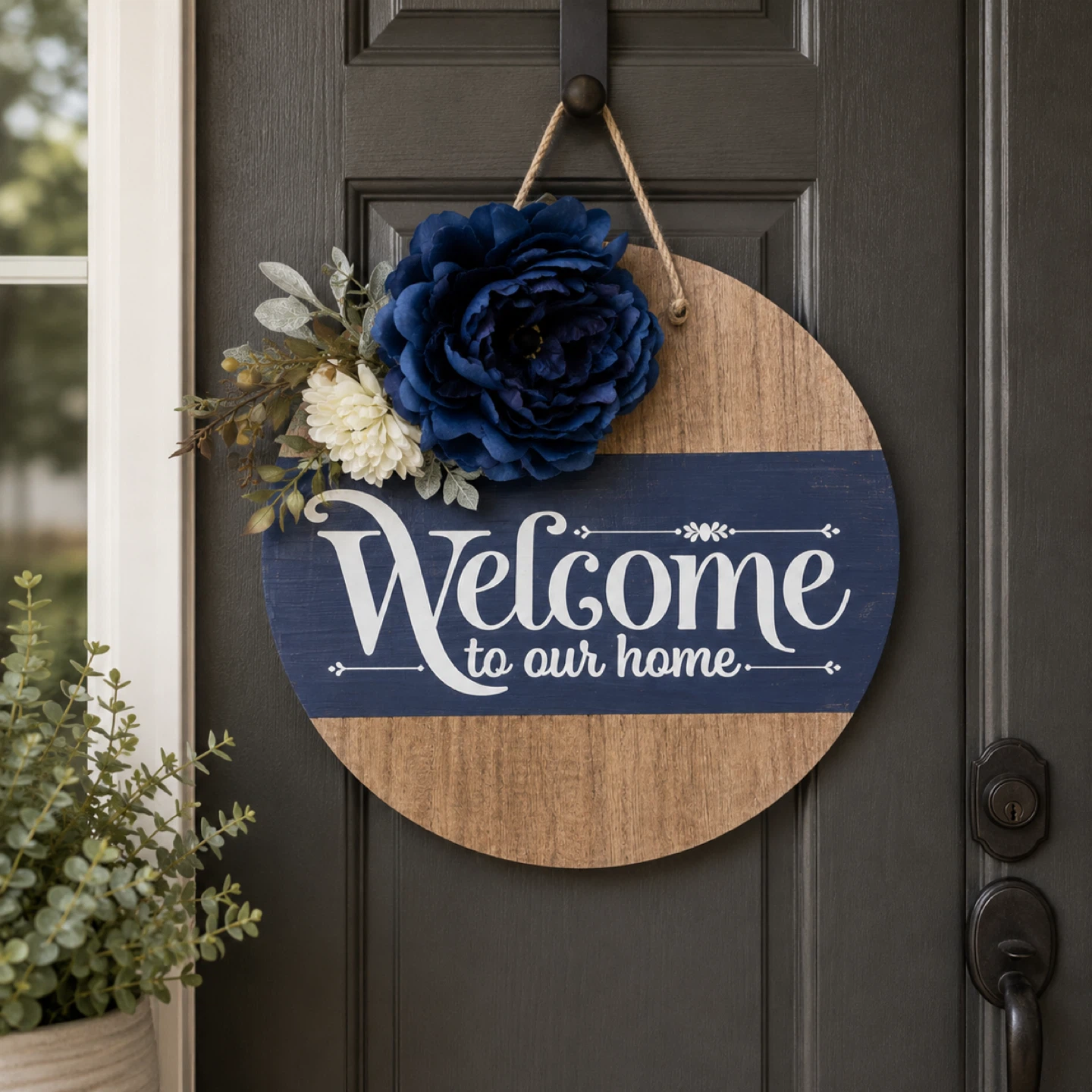 Round Welcome Home Door Hanger with Bow - photo 5