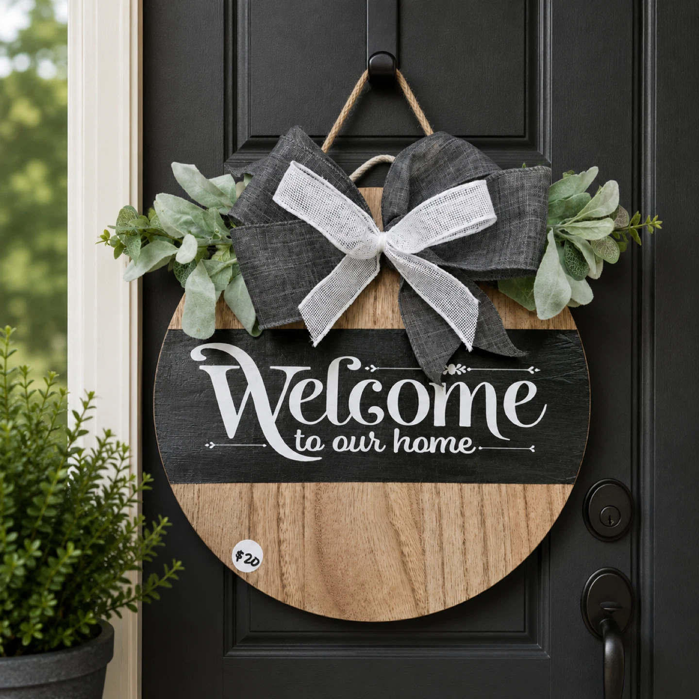 Round Welcome Home Door Hanger with Bow
