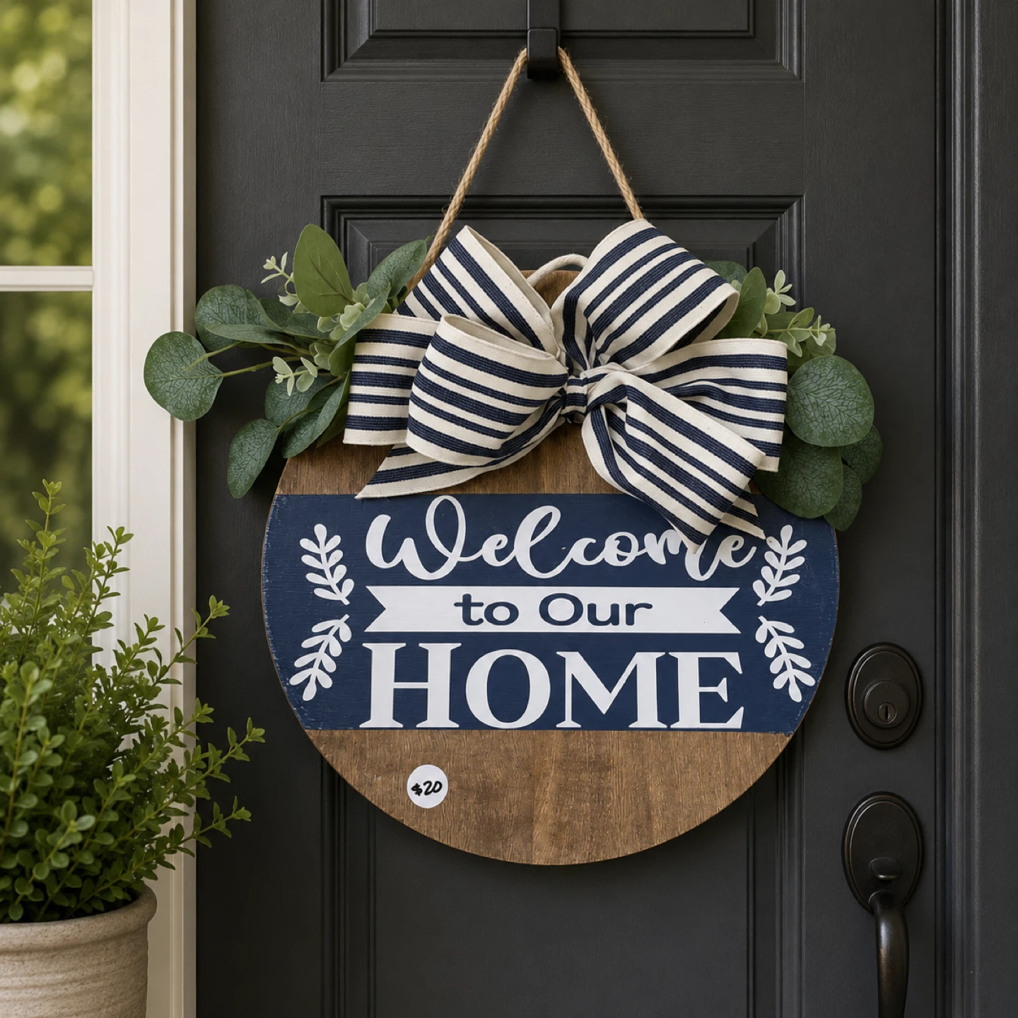 Round Welcome Home Door Hanger with Bow - photo 2