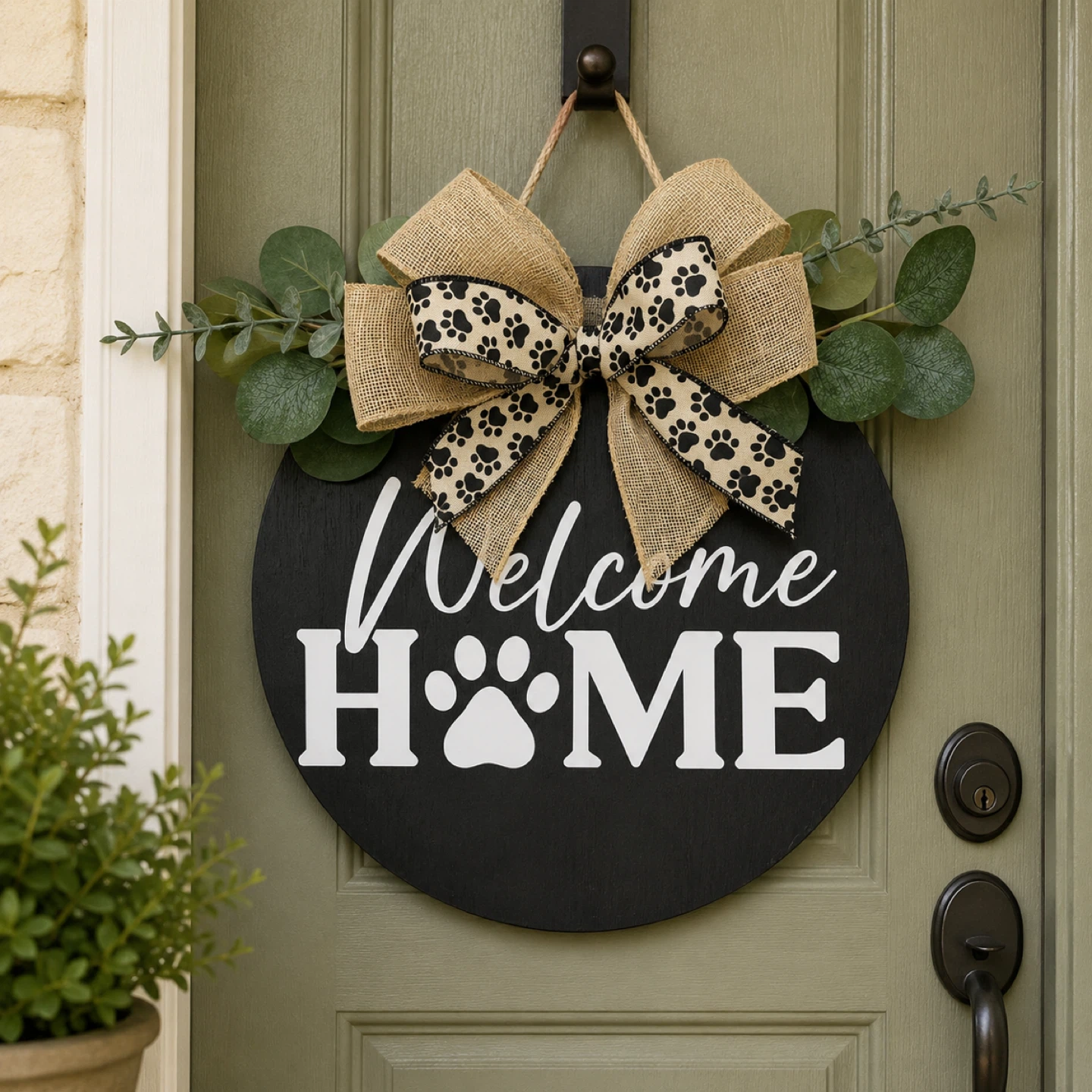 Round Welcome Home Door Hanger with Bow - photo 4