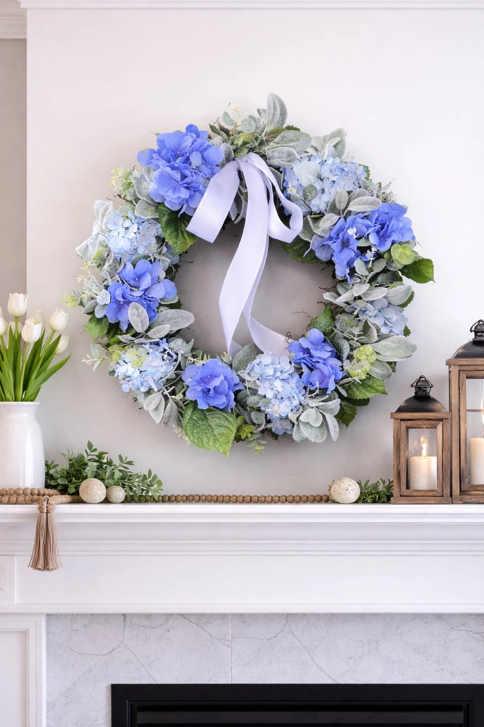 Artificial Eucalyptus Wreath with White Ribbons