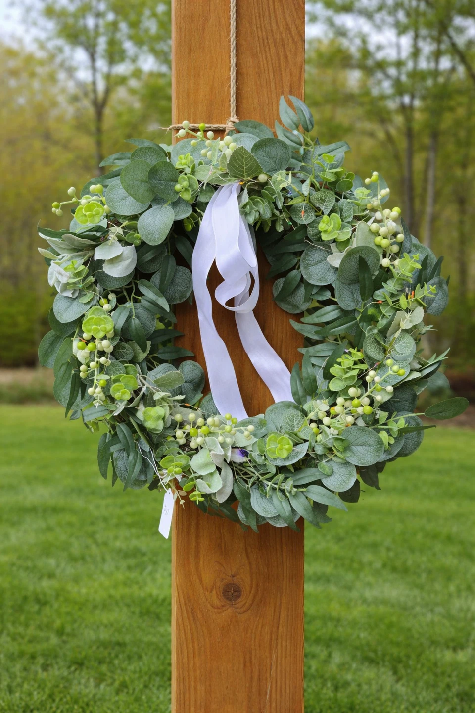 Artificial Eucalyptus Wreath with White Ribbons - photo 2