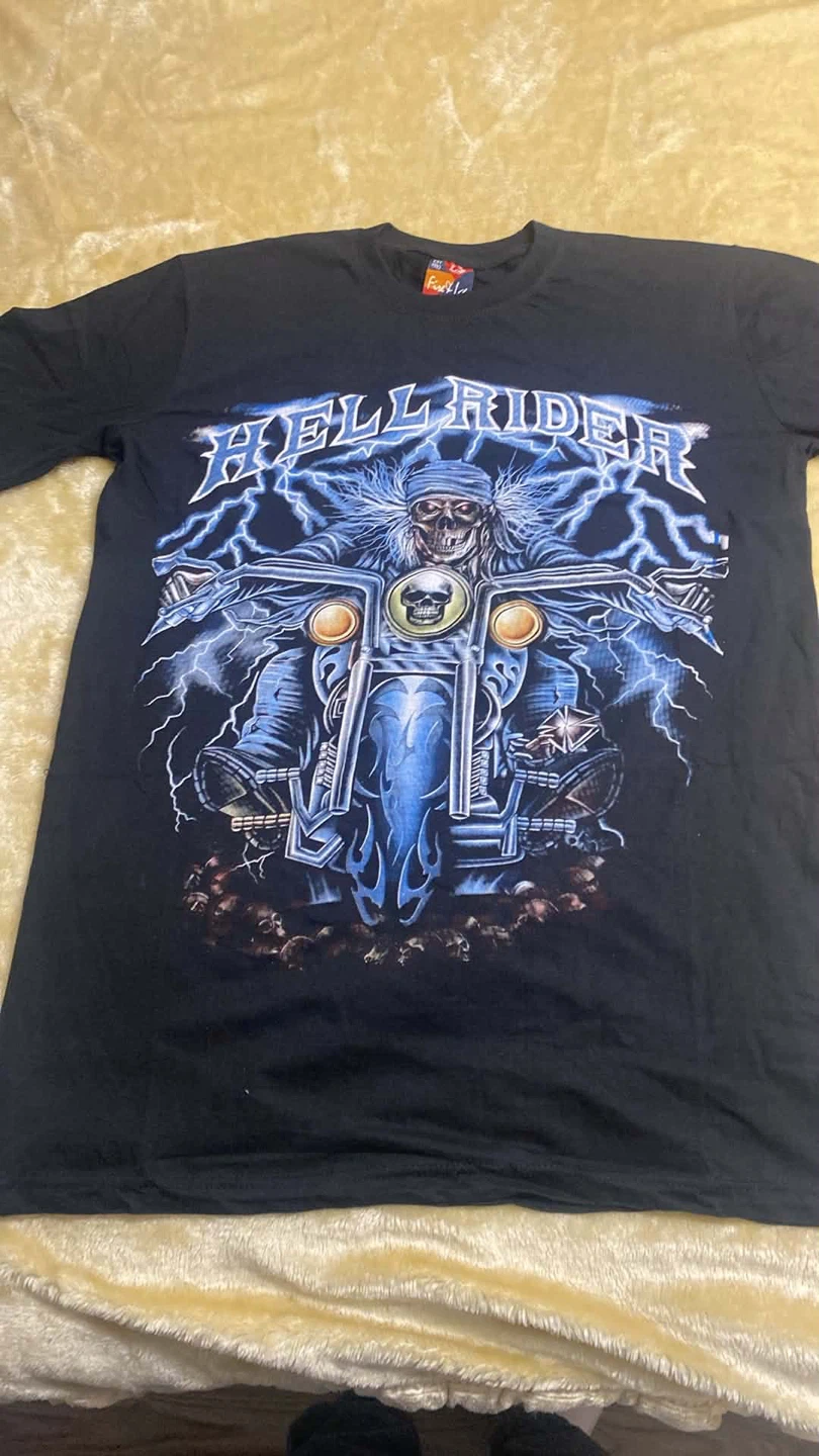 Hell Rider Lightning Skeleton Biker Graphic Tee - Black T-Shirt