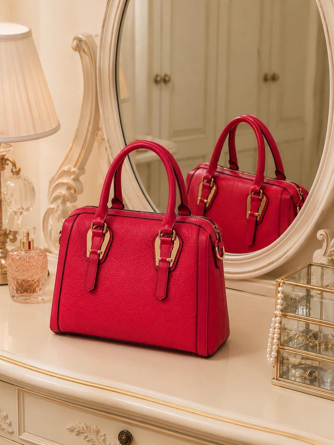 Red Top Handle Handbag