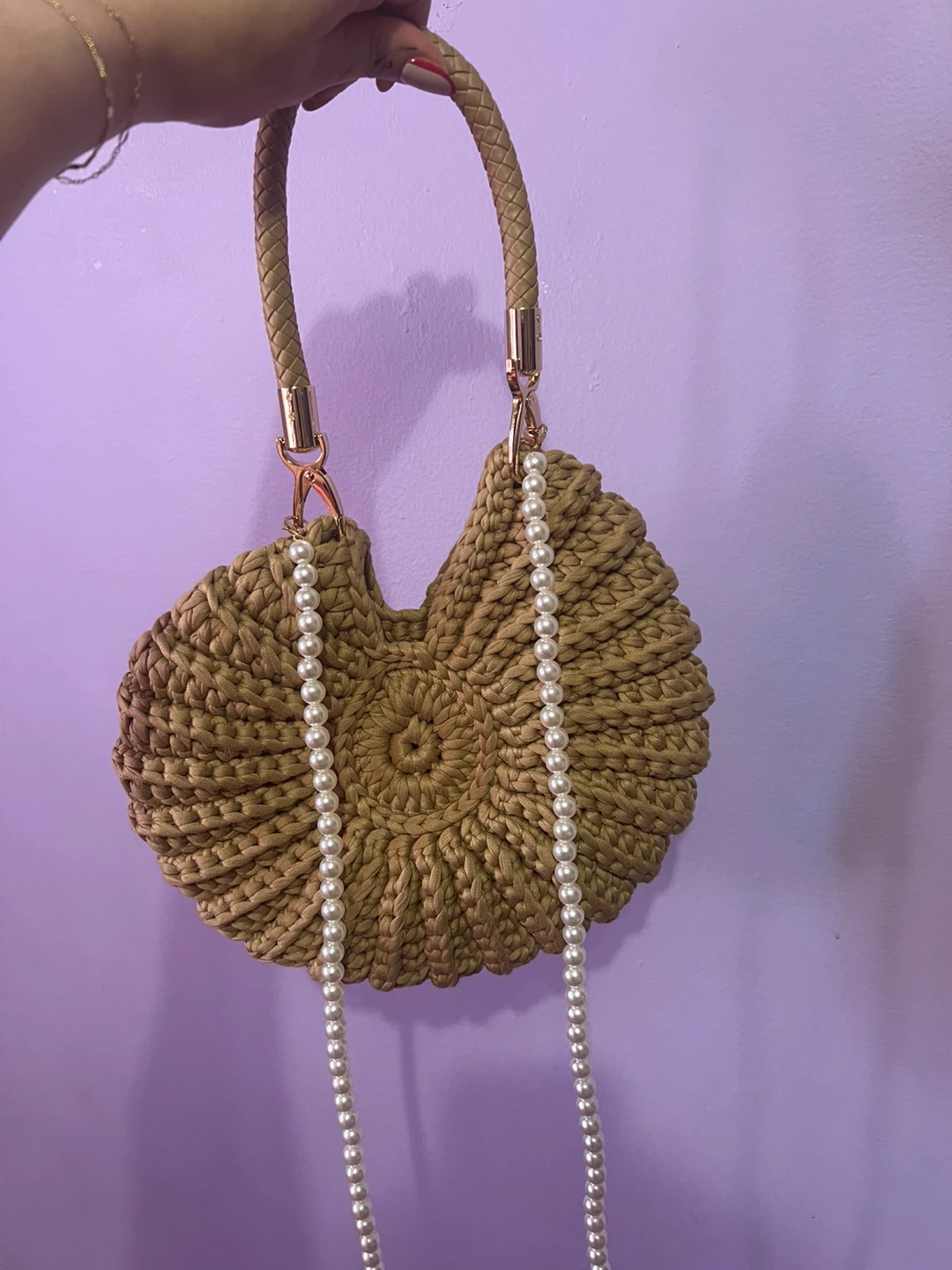 Handmade Seashell Crocheted Bag with Pearl Handle - photo 2