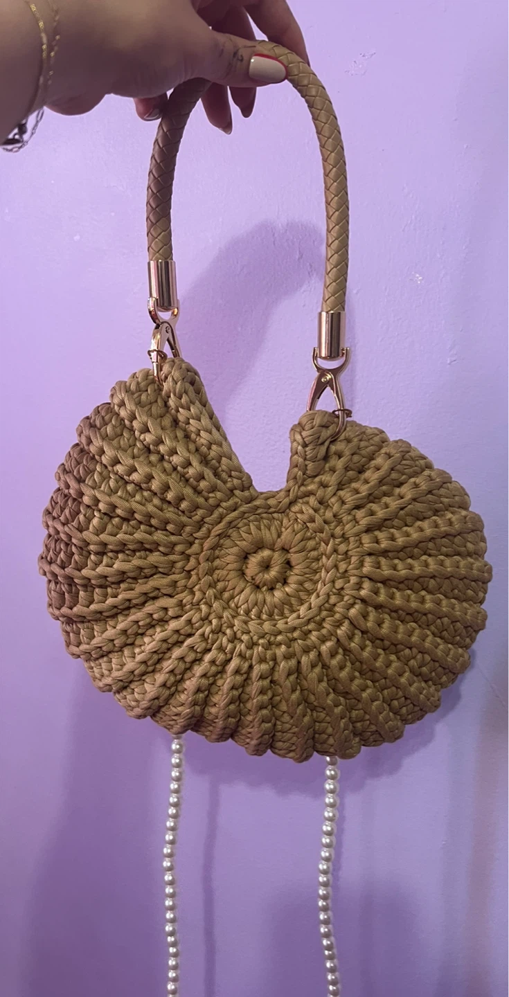 Handmade Seashell Crocheted Bag with Pearl Handle