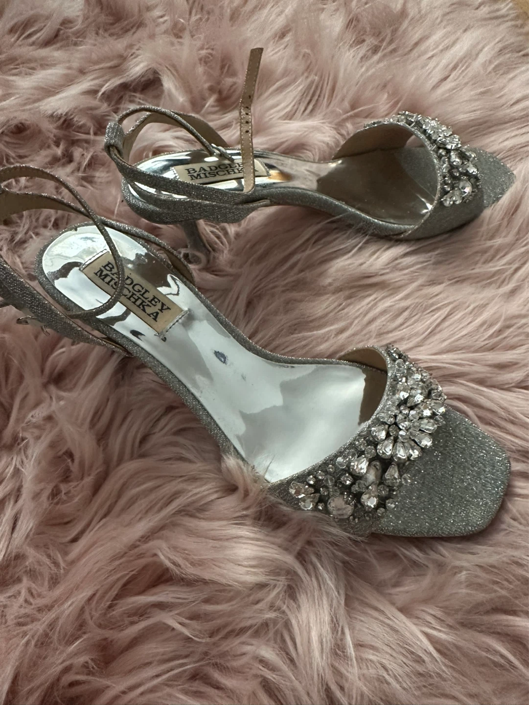 Badgley Mischka Silver Glitter Heels with Embellishments - photo 3