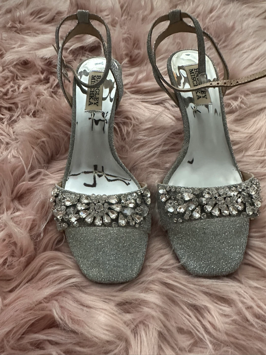 Badgley Mischka Silver Glitter Heels with Embellishments