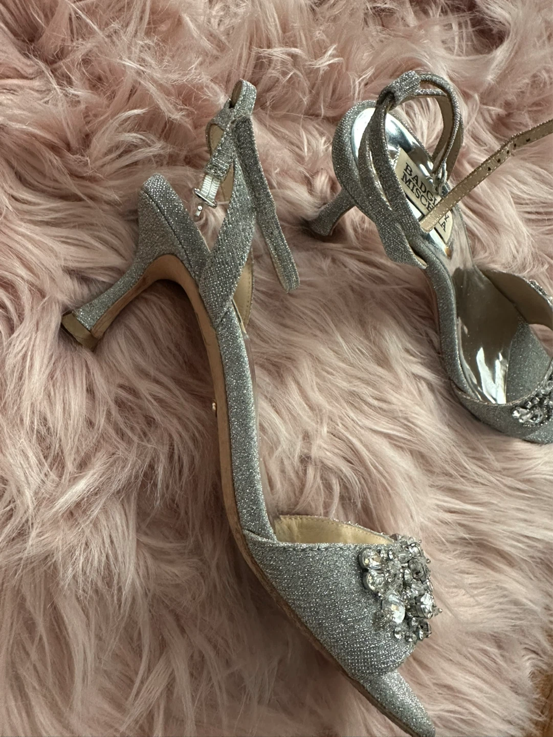Badgley Mischka Silver Glitter Heels with Embellishments - photo 4