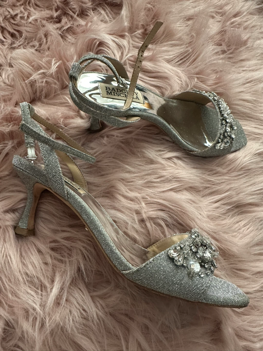 Badgley Mischka Silver Glitter Heels with Embellishments - photo 2