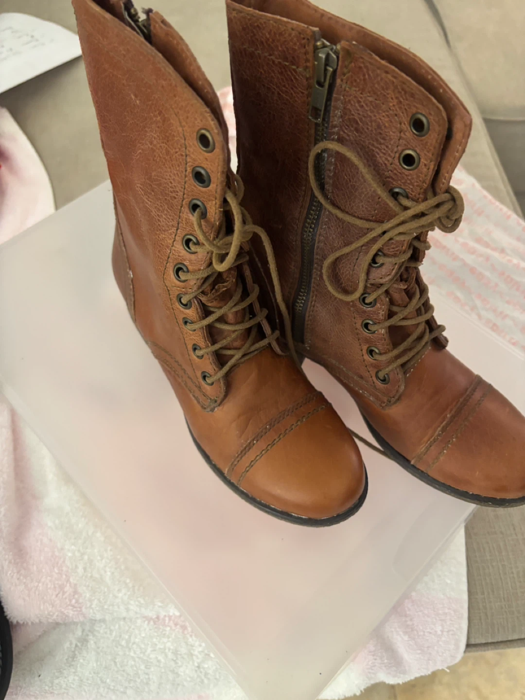 Brown Leather Lace-up Boots