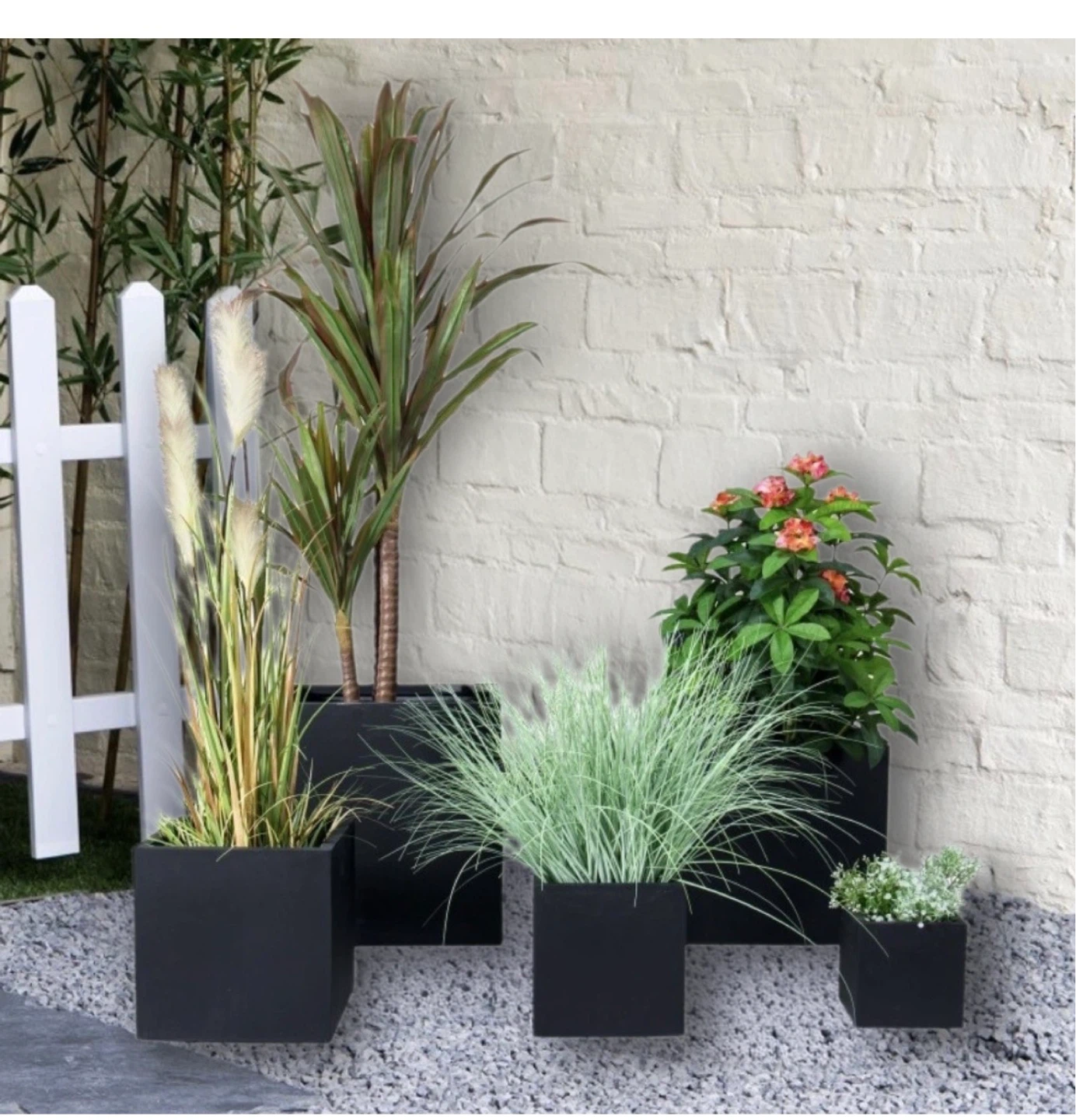 Set of 5 Black Modern Square Planters